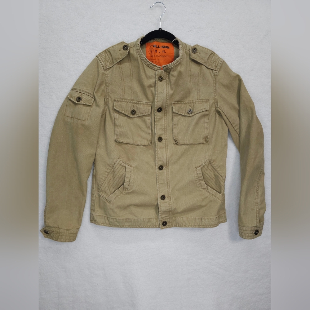 All Son Vintage Military Canvas Jacket Urban Outfit Size Small Khaki Cotton